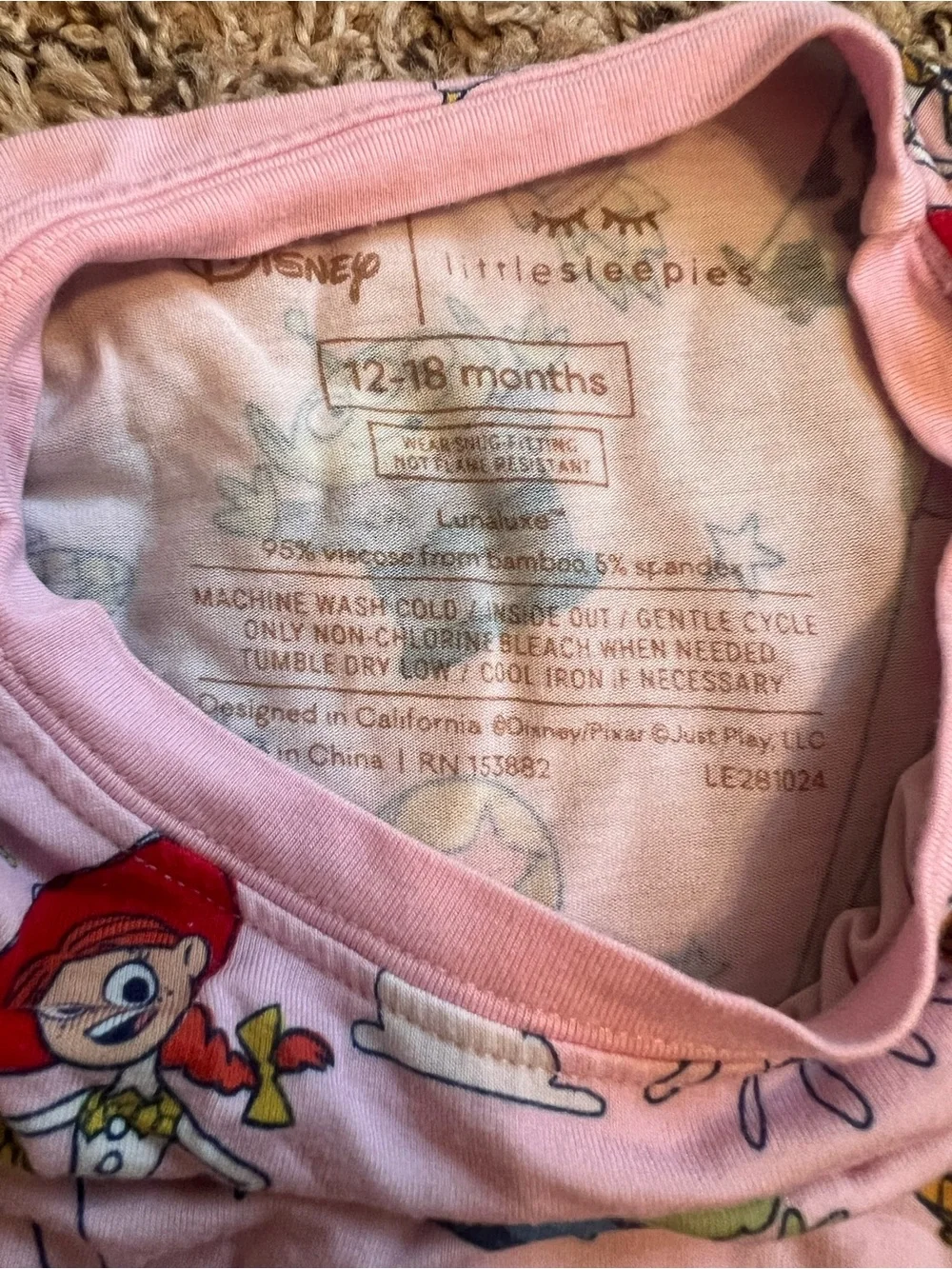 Little Sleepies Two Piece 12-18 Months Pink Toy Story Pajamas